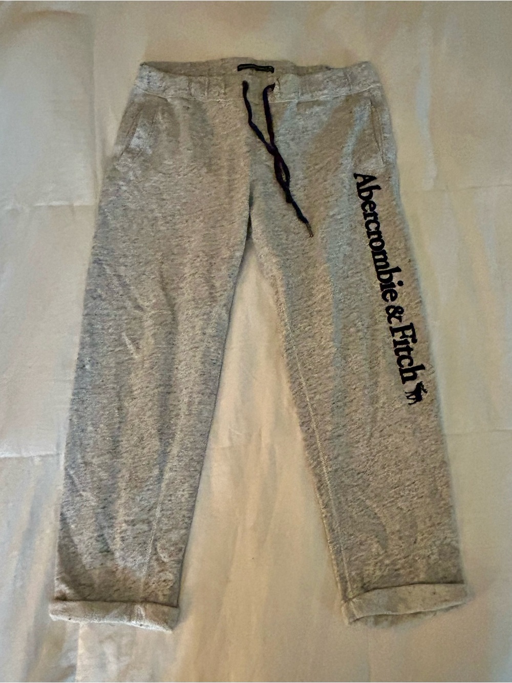 Abercrombie & Fitch Light Heather Gray Jogger Pants with Navy Logo, Women Medium - Picture 3 of 10